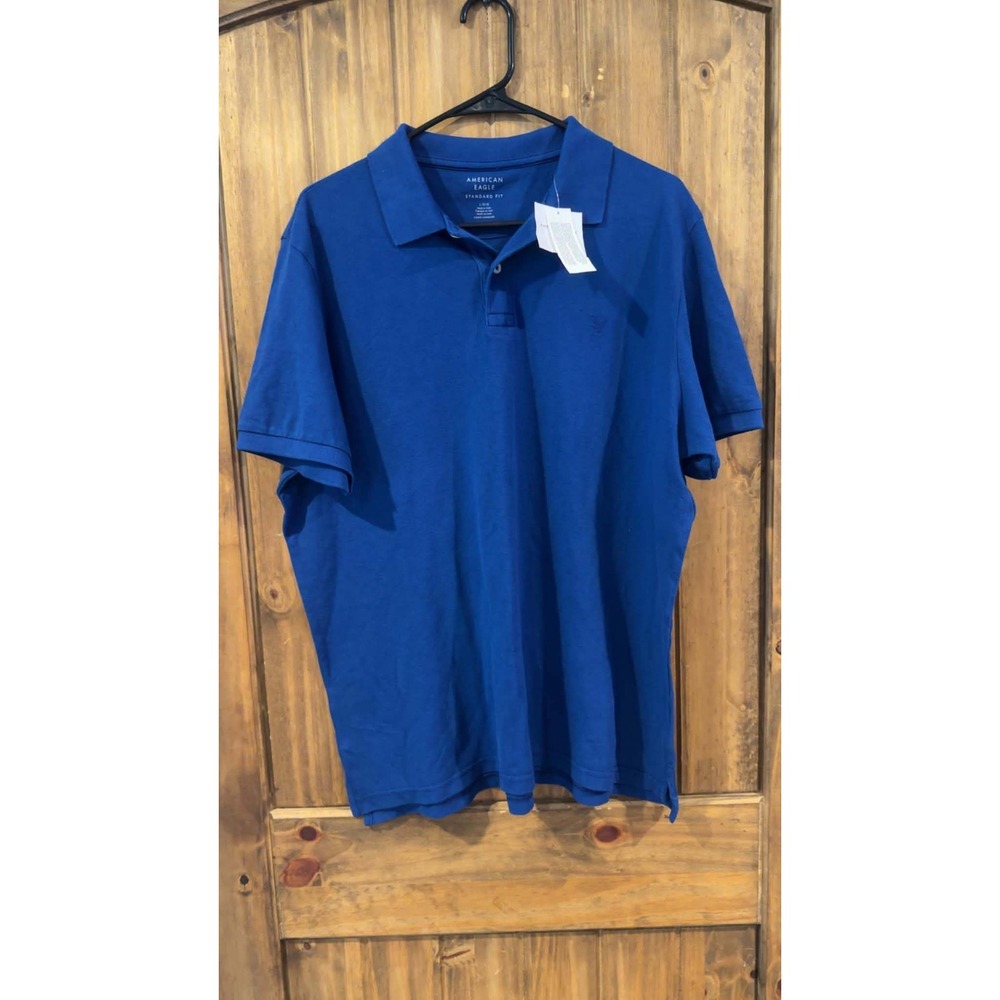 American Eagle Polo Shirt Mens Large Blue New Standard Fit Short Sleeve Cotton